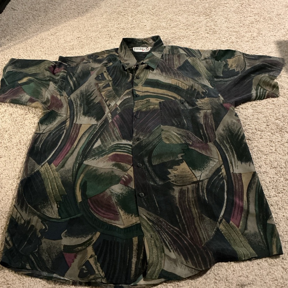Thums Up Retro Abstract Print 100% Silk Button Up Shirt M. Onstage Retro 90s